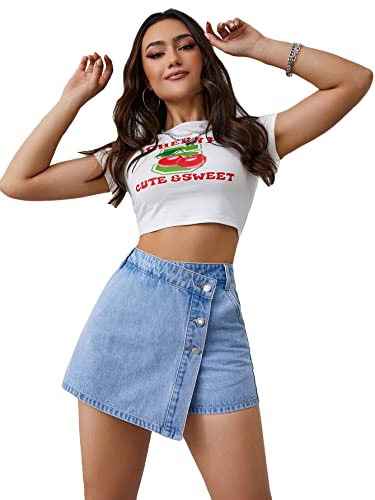 Floerns Women's Ripped High Waist Asymmetrical Hem Denim Skorts Skirts Light Blue L #TOP5