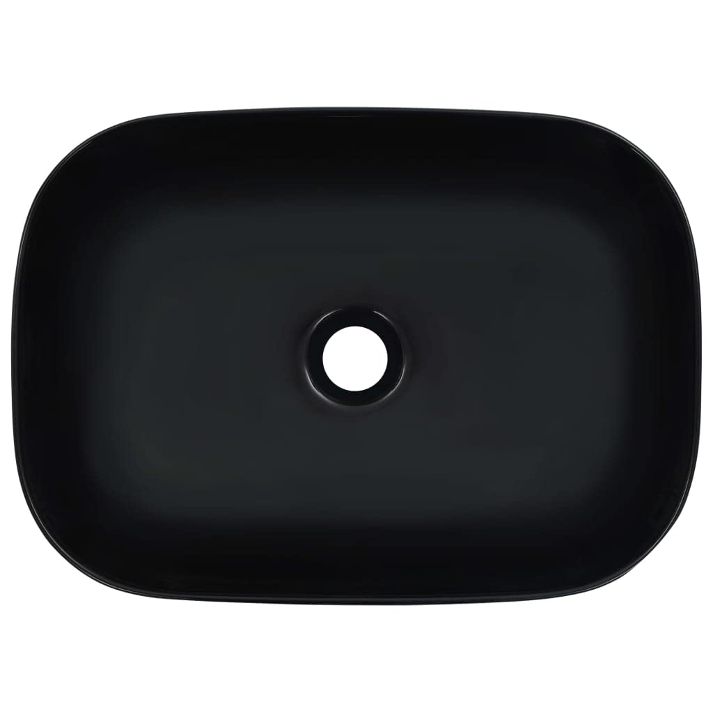 Lavabo in ceramica nera, 45,5 x 32 x 13 cm, lavabo da appoggio per bagno degli ospiti, WC, ristrutturazione, ristrutturazione, con finitura lucida e facile pulizia