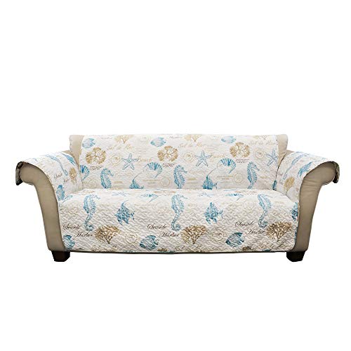 Lush Decor Harbor Life Furniture Protector, Couch Cover, 116" W x 75" L, Blue & Taupe - Quilted Coastal Couch Cover - Nautical Furnishings - Pet Sofa Covers - Furniture Covers For Sofa & Loveseat - Image 6