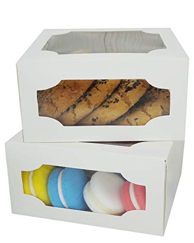 White Cookie Boxes 12 Packs 6\" x 6\" x 3\" for Gift Giving with Windows Easy Assembly
