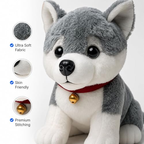 Image of Husky Dog 30cm | Ultra Soft Plush Stuffed Toy | Cute Hugging Pillow | Gift for Kids Boys Girls
