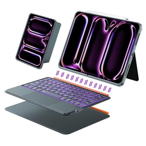 iPad Pro 13 inch Case with Keyboard (M5 2025, M4 2024), Flex Magnetic Detachable Backlit Keyboard Case, Larger Multi-Trackpad, Landscape/Portrait, 160° Adjustable Stand, Slim Protective Case (Gray)