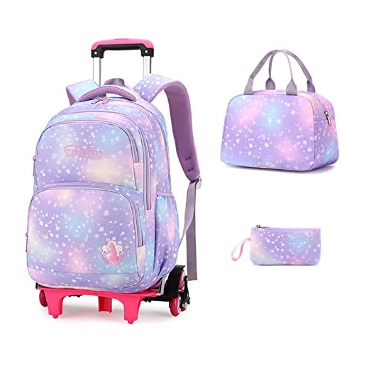 Mochila Rolante 6 Rodas Subir Escadas Trolley Mochila Escolar Estilo Princesa Respirável Viagem Bolsas Infantis-A||45 * 32 * 18CM
