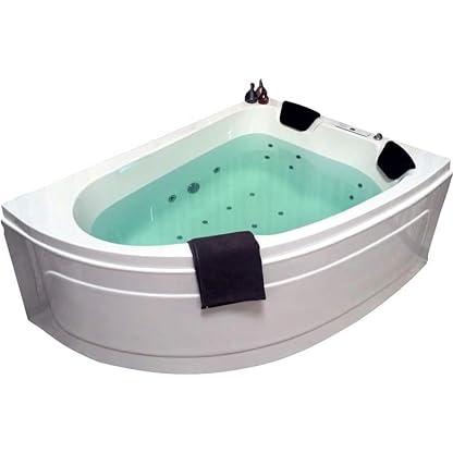 Whirlpool Badewanne Titan – Made in Germany – Eckmontage Rechts (180x130 cm) – 25 Massagedüsen, Heizung, Ozon Desinfektion, LED Farblichttherapie & Radio – wahlweise ohne Armaturen