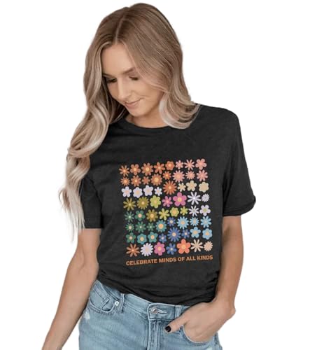 Autism Awareness Shirt Women Celebrate Minds of All Kinds Shirts Flowers T Shirt Inspirational Neurodiversity Tops 6