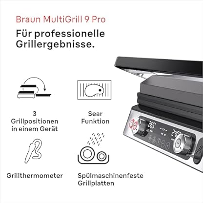 Braun MultiGrill 9 Pro CG 9167, Kontaktgrill mit Grill-, Flach-, Waffelplatten und Temperaturfühler, Grillpositionen: Kontakt, BBQ, Ofen, Spülmaschinenfeste Platten, Boost-Funktion bis 265° – Bild 3