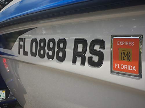 Boat & Jetski Registration Numbers - Domed/Raised Decal (16 Pcs) Black Center/Chrome Outline (Wake Series) #TOP5