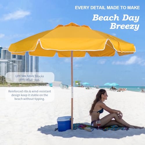 AMMSUN 7.5ft Heavy Duty High Wind Beach Umbrella Commercial Grade with Air Vent Ash Wood Pole & Carry Bag UPF 50+ Sun Protection for Patio Garden Pool Backyard Yellow by AMMSUN - Used condition - Image 3