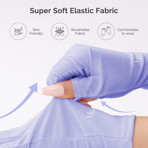 Image of MelodySusie Premium UV Protection Gloves for Manicures, Cool Feeling Fabric,Professional UPF50+, UV Nail Gloves for Gel Nail Lamp, Anti UV Light, Skin Care Fingerless Design, Purple