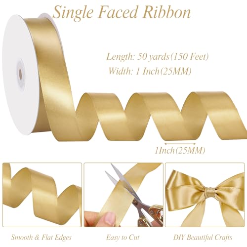 Image of woric Gold Ribbon 1 Inch 50 Yards Gold Satin Ribbon Gift Bows | Wedding Floral Bouquets Party Holiday Decorations Graduation Gift Wrapping Ribbons Crafts Hair Bows
