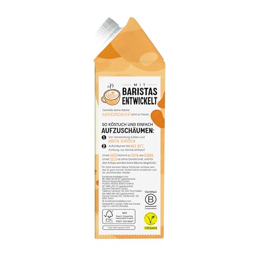 Alpro Barista Vanille – Zum Aufschäumen – Von Natur aus laktosefrei – Reich an Ballaststoffen, Calcium und Vitaminen – 8 x 750 ml – Haltbar