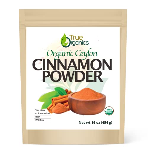 True Organic Ceylon Cinnamon Powder, 1 Pound Bulk Bag, Certified Organic, Usda & Kosher Certified, Non-Gmo, Organic Cinnamon Powder, Ground Cinnamon, Pure Ceylon Premium Quality Bulk Cinnamon Spice [ 16 Ounces ] #TOP4