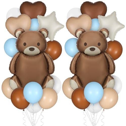 Grand ballon anniversaire ours marron et crème avec 32 ballons fête