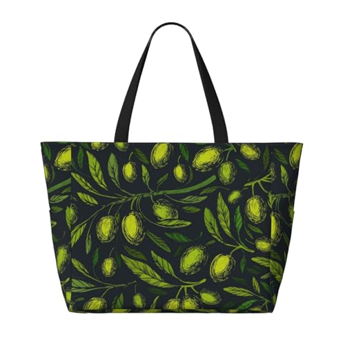Green Branch Olive Print Beach Pool Bags Tote For Women Ladies Large Gym Tote Carry On Bag For Weekender Travel Waterproof2