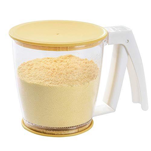 Flour Mechanic sieve,handheld cup-type flour sifter with lid, creative push-type mesh sieve baking tool