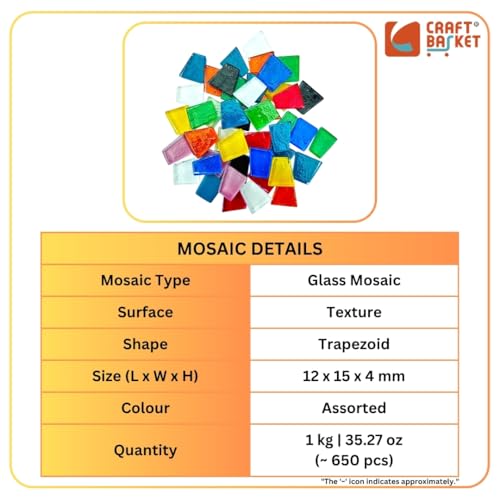 Image of Assorted Colours Glass Mosaic Tiles (20 Variations) (All Packs: 100 g,200 g,1 kg,1 kg), DIY Mosaic Art, Decoration, Crystal Glass Mosaic Tiles (Texture Trapezoid), 1 kg