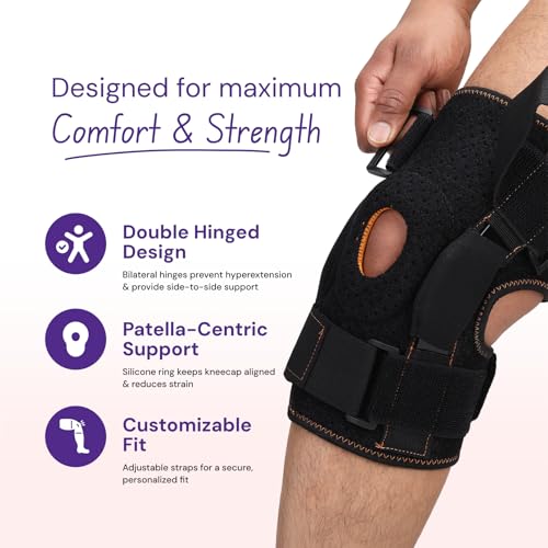 Image of Careforce Hinged Knee Brace with Silicone Ring Support for Adjustable Orthopedic Brace for Ligament Tear, Stability, Patella Support for Women Hinged Belt (Small-Medium)