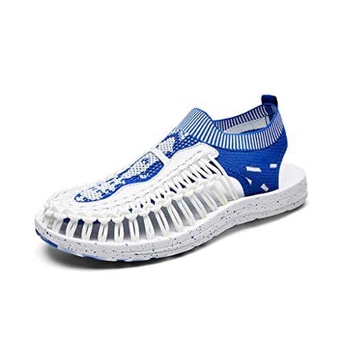 Handmade Weaving Men'sSandals Outdoor Casual Beach Sandals Breathable Soft Non-Slip Mesh Men's Slippers(D,7)