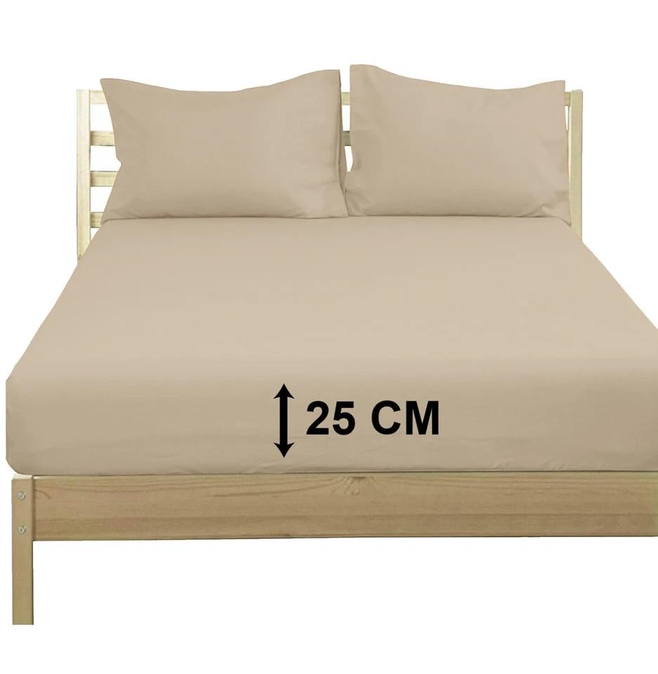Inspire Me Extra Deep 25 cm Poly‑Cotton Fitted Sheet - 100 % Poly‑Cotton Bed Sheet Easy Fit - Soft, Durable & Wrinkle-Resistant Bedding (Cream, Pillowcases Pair)