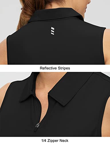 Rdruko Women's Sleeveless Golf Shirts Zip Up Quick Dry Tennis Running Tank Tops Polo Shirts For Women Golf Apparel Clothes,Black,L #TOP4