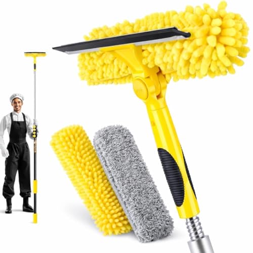 Image of 24ft Squeegee Window Cleaner with Extension Pole,2 in 1 Window Cleaning Tool with 5-Stage Telescopic Pole & Rotatable Head,Window Washing Equipment for Solar Panel, RV, Indoor /Outdoor Window,Car Glass