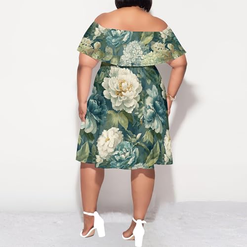 Image of SUZONANA Women's Plus Size Summer Dresses Floral Print Midi Dresses Flowy Sundresses