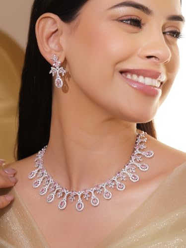 Image of Rubans AD Zircon Designer Drop Necklace Set for Women Stylish