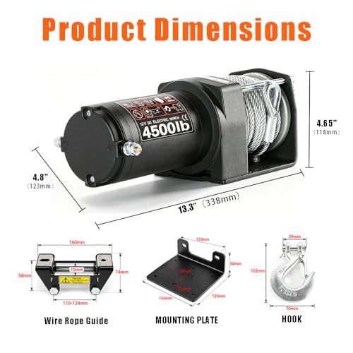 Winche eléctrico impermeable 4500 lbs, 12V DC con control remoto miniatura 5