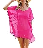 Vestidos de Playa Pareos Playeros Cuello V Boho Vestido Playa Mujer Kaftan Camisolas Caftanes Bluson Tunica Blusas Playa Piscina Playero Ropa de Playa Bikini Cover Up Tunicas Playera Camisola Rosa