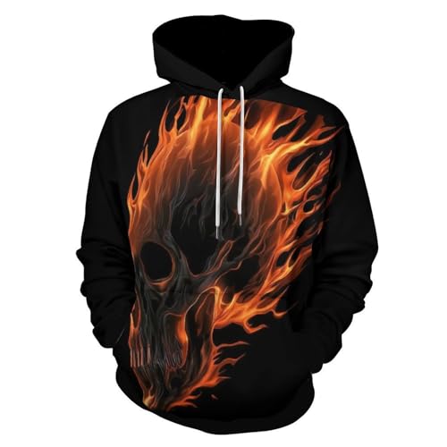 Sweat à capuche homme crâne de feu style de jeu noir pull de course pour sport et quotidien