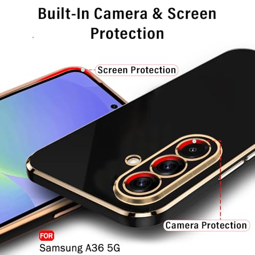 Image of TheGiftKart Luxurious Golden-Plated Back Cover Case for Samsung Galaxy A36 5G | Raised Lips for Camera & Screen Protection | ShockProof Design | Stylish Back Cover Case for Samsung A36 5G (TPU, Black)