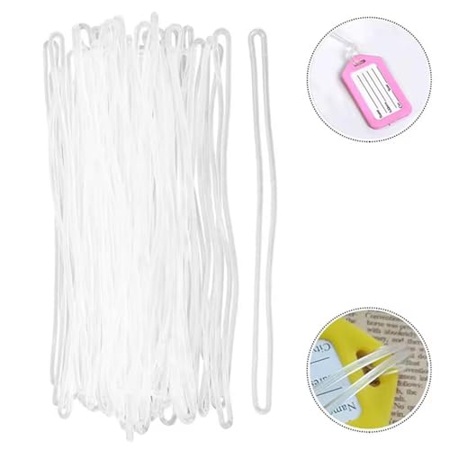 Image of 60 Pack Luggage Tag Straps Luggage Tag Loops Clear Elastic Wire Key Ring Keychain Cable for Luggage Tags Travel Essentials Cruise Essential Suitcases Airplane Flying Baggage Name ID Card