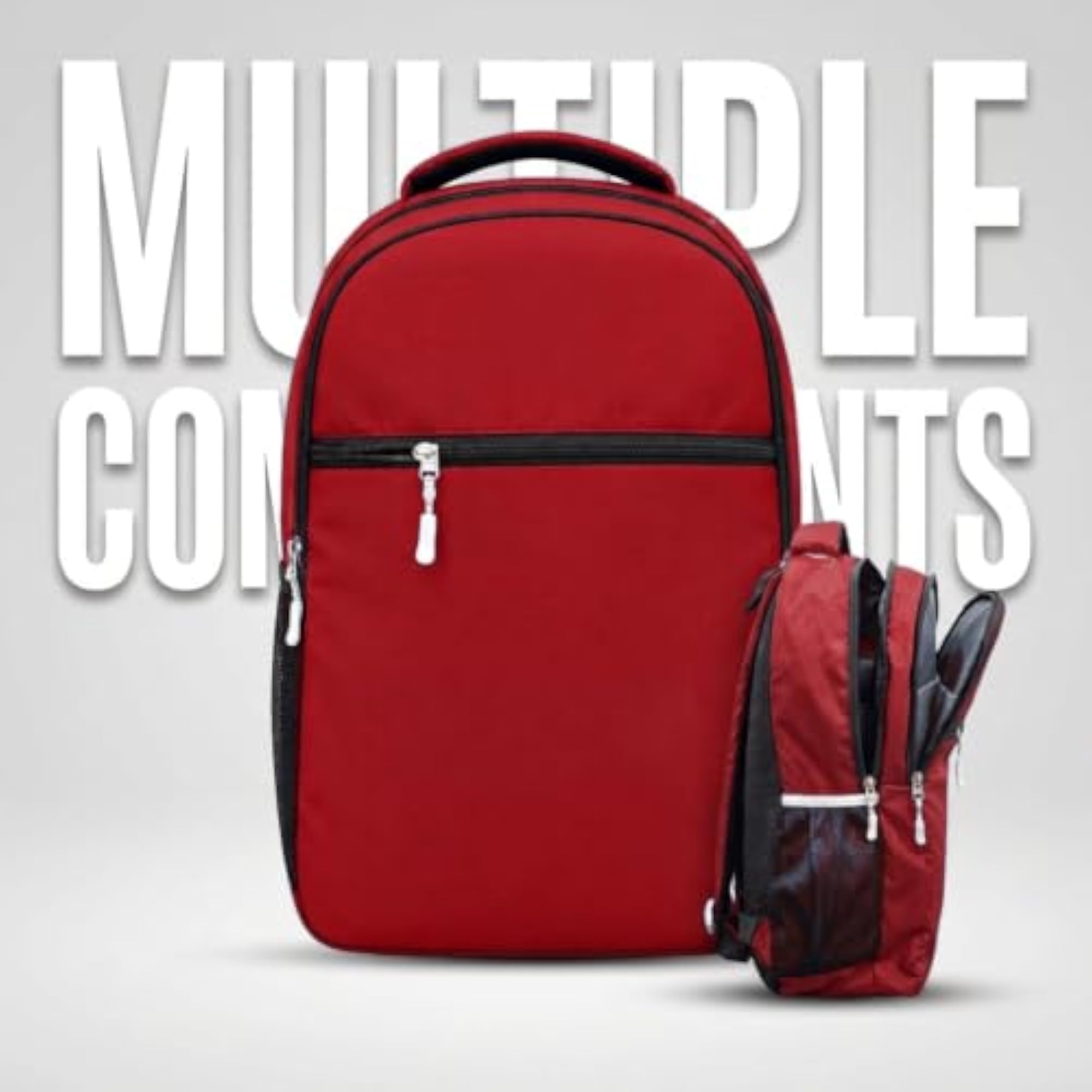 Red Casual Daypack Backpack with Mobile Stand & Keychain
