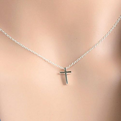 18 Inch Tiny Silver Cross Necklace, Dainty Sterling Silver Choker, Small Cross Pendant
