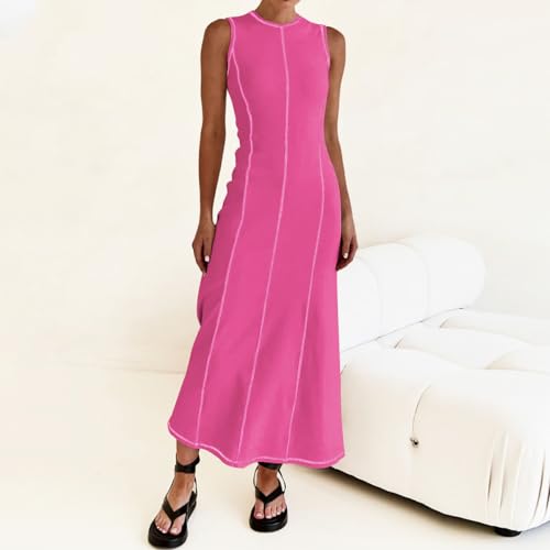 Image of AGYMNX Women's Sleeveless T Shirt Dress Ribbed Knit Long Tank Dress Summer Y2K Maxi Dresses