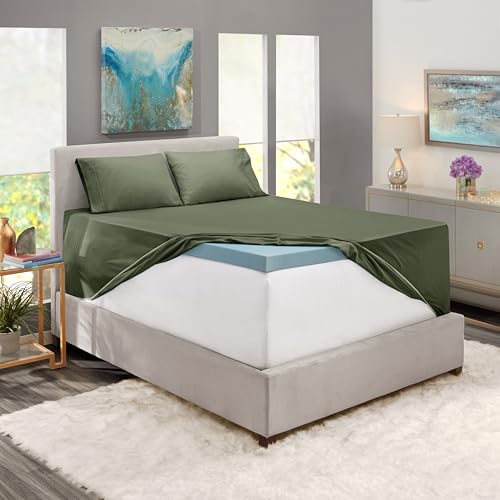 Image of Nestl King Size Sheet Set, 4 Piece Extra Deep Pocket (18-24 inches), Microfiber, Hotel Luxury, Soft, Breathable, Wrinkle-Free, Easy to Care, Olive Green
