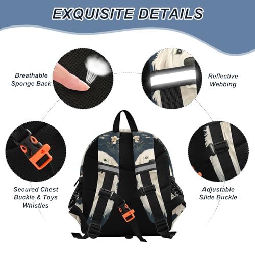 Kid's Backpack for Boys & Girls Toddler Bag Golden Retriever Flower Backpack with Safety Leash3