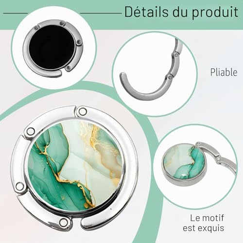 Mezrkuwr Support de sac pour table Motif marbre Crochet pliable antidérapant Plateau de table Vert – vue 3