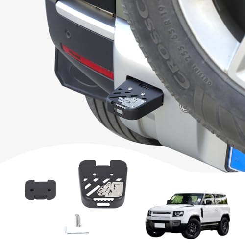 Black Carbon Steel Car Rear Bumper Towing Hitch Steps Compatible with Land Rover Defender 90 110 130 2020-2025 Step Anti Slip Tow Bumper Step Guard Black Trailer Hitch Steps