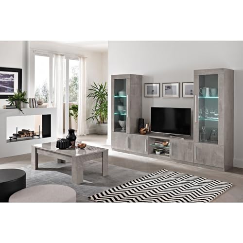 AltoBuy Clark - Ensemble Salon Complet Effet Marbre Meuble TV et Vitrines avec LEDs + Table Basse