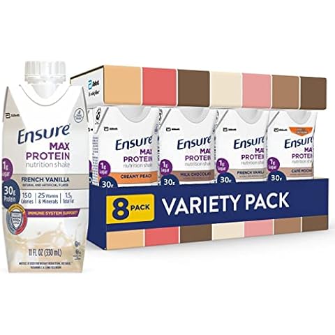Ensure Max Protein Nutrition Shakes, Variety Pack, With 30g of Protein, 1g of Sugar, Nutrients to Support Immune System Health, High Protein Shake, 11 fl oz, Pack of 8, Liquid Cover