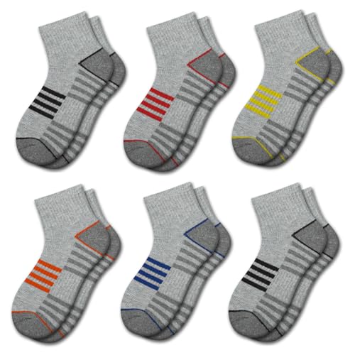 Comfoex Boys Socks 4-6 6-8 8-10 Years Old Athletic Quarter Socks Ankle Sports Socks With Cushioned Sole 6 Pairs cover