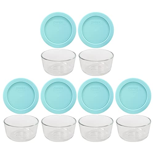 Pyrex Juego de cuencos de vidrio de 12 piezas con tapas verdes de jade – clásico, 1 taza, redondo, no poroso, resistente al olor/a las manchas, apto para microondas y lavavajillas