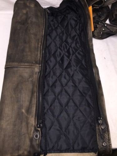 Dream Men's Motorcycle Pant Removable Liner Distressed Leather CHAP with 4 Pockets (XL Regular)