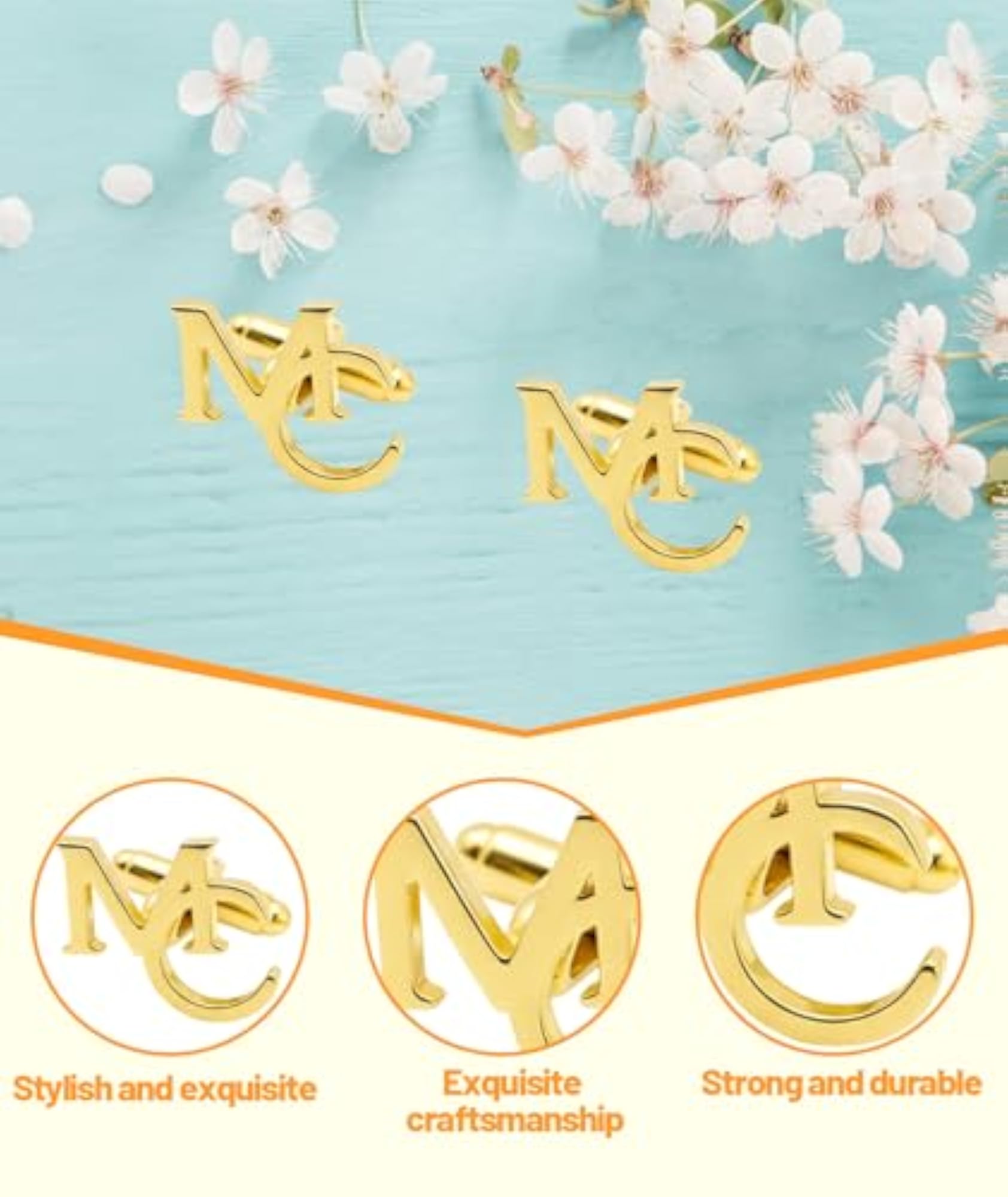 Men's Elegant Gold Cufflinks, Formal Pair