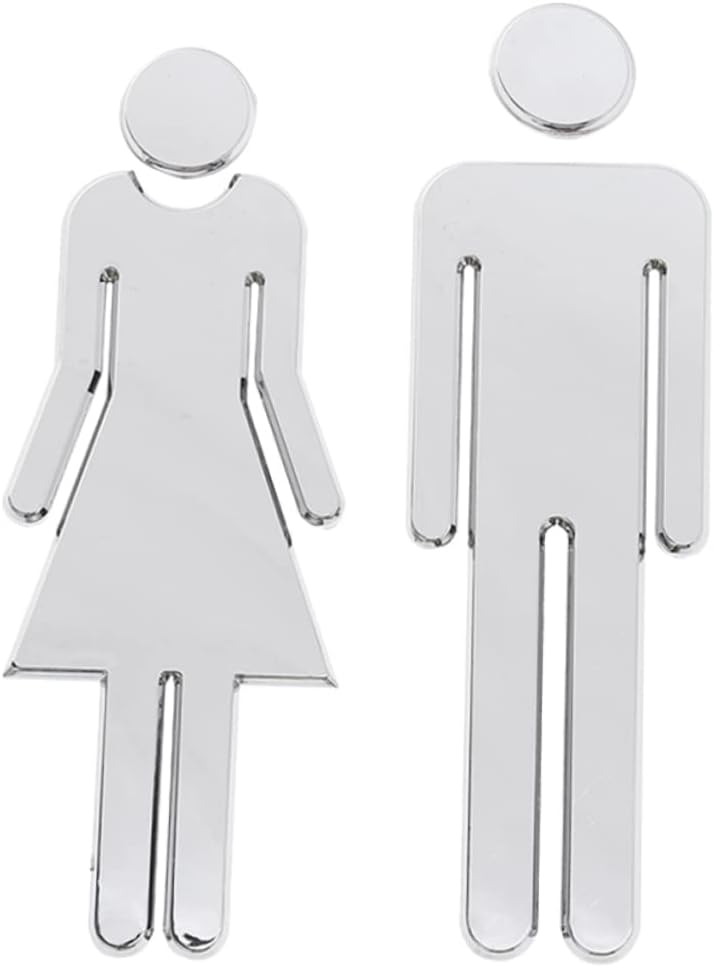 Restroom Decor Stickers 12cm x 2 Pack 3d Public Toilet Sign Self-adhesive Wall Decals Stylish for Office School Hotel
