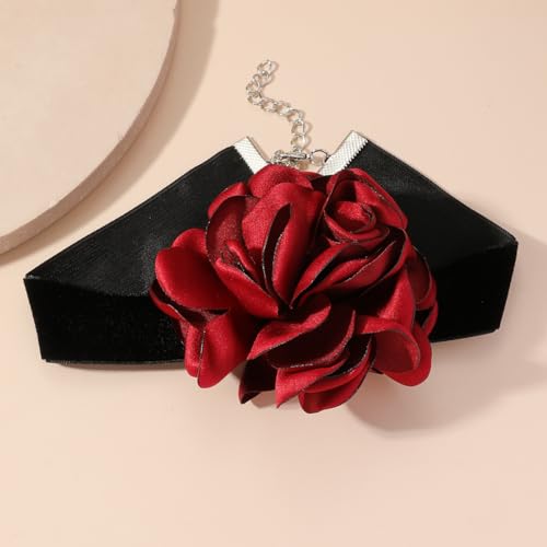 Rose Black Velvet Floral Choker Necklace - Camellia Daisy Rosette - Spring Summer Flower Jewelry4