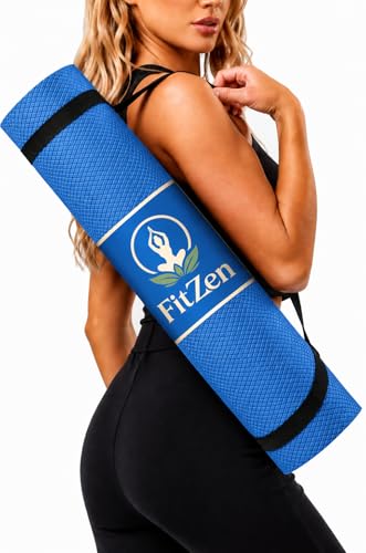 Image of Yoga Mat for Women and Men 4mm with Carry Strap EVA Material Extra Thick Exercise Mat for Workout Yoga Fitness Pilates and Meditation, Anti Tear Anti Slip For Home & Gym Use (Blue)
