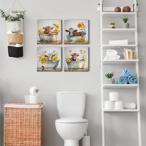Funny-Highland-Cow-Wall-Art-Canvas-Prints-Bathroom-Decor-Rustic-Farmhouse-Sunflower-Cow-Pictures-Wall-Decor-Country-Cattle-in-Bathtub-Painting-Artworks-Living-Room-Bedroom-Home-Decorations-12×12-4P Funny Highland Cow Wall Art Canvas Prints Bathroom Decor Rustic Farmhouse Sunflower Cow Pictures Wall Decor Country Cattle in Bathtub Painting Artworks Living Room Bedroom Home Decorations 12×12 4P