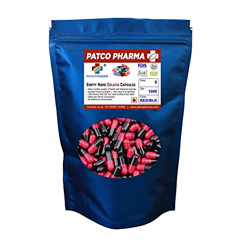 Patco Pharma - Size 0 Red/Black Empty Gelatin Pill Capsule - Gluten Free/Halal Certified | DIY Powder Filling (Pack of 1000) (B098THXKC8) Amazon Price History, Amazon Price Tracker